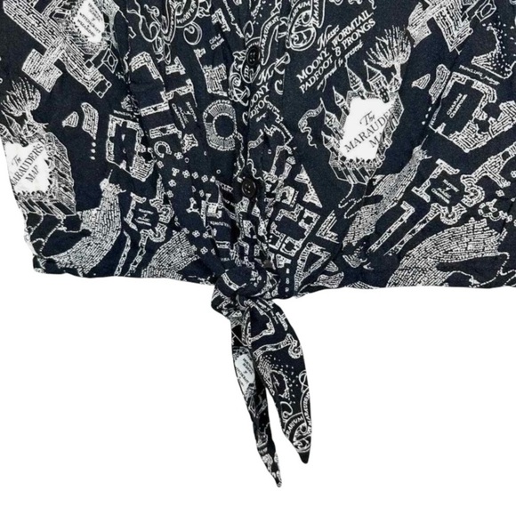 Hot Topic Harry Potter Marauder’s Map Tie-Front Woven Top Size XS Black Casual - Picture 5 of 15